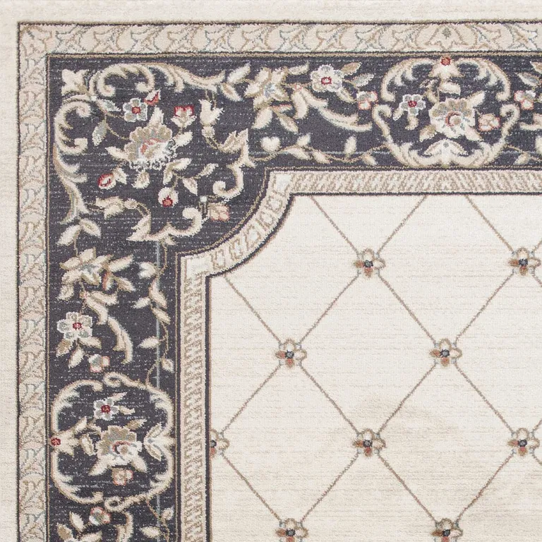 Ivory Grey Floral Indoor Area Rug Photo 3