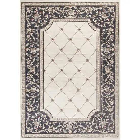 Ivory Grey Floral Indoor Area Rug Photo 4