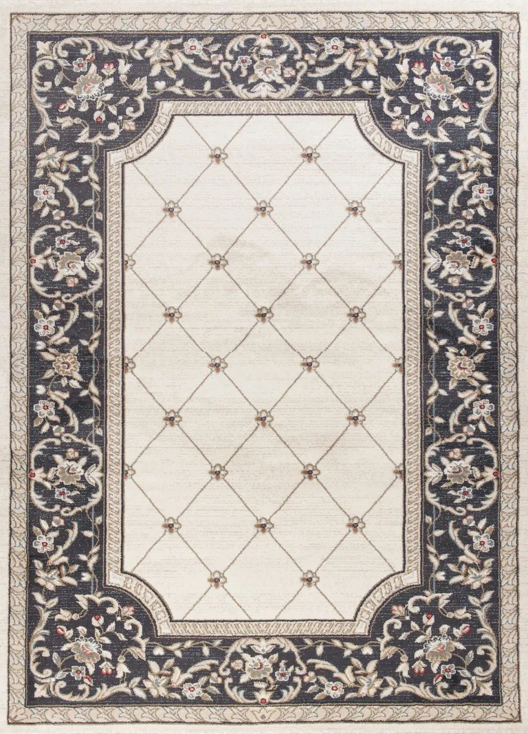 Ivory Grey Floral Indoor Area Rug Photo 1