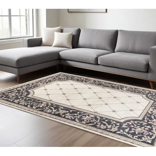 Ivory Grey Floral Indoor Area Rug Photo 1