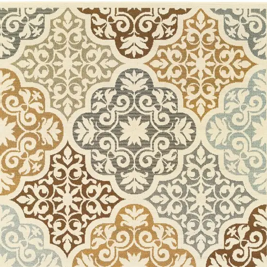 Ivory Grey Floral Medallion Indoor Outdoor Area Rug Photo 5