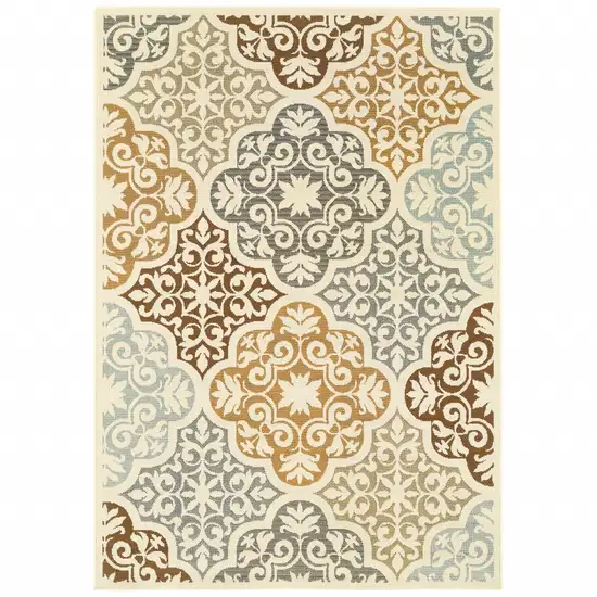 Ivory Grey Floral Medallion Indoor Outdoor Area Rug Photo 1