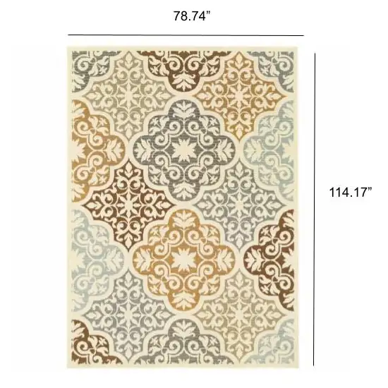 Ivory Grey Floral Medallion Indoor Outdoor Area Rug Photo 5