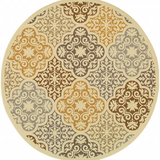 Ivory Grey Floral Medallion Indoor Outdoor Area Rug Photo 1