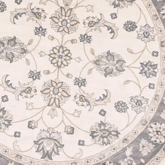 Ivory Grey Floral Round Indoor Area Rug Photo 3