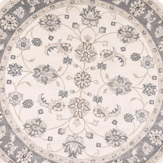 Ivory Grey Floral Round Indoor Area Rug Photo 2