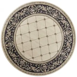 Photo of Ivory Grey Floral Round Indoor Area Rug