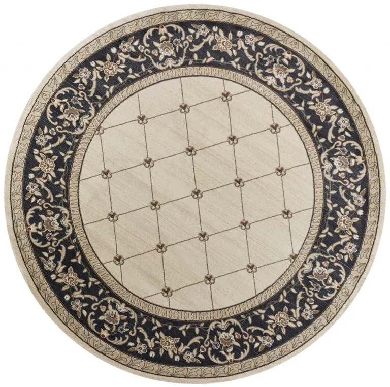 Ivory Grey Floral Round Indoor Area Rug Photo 1