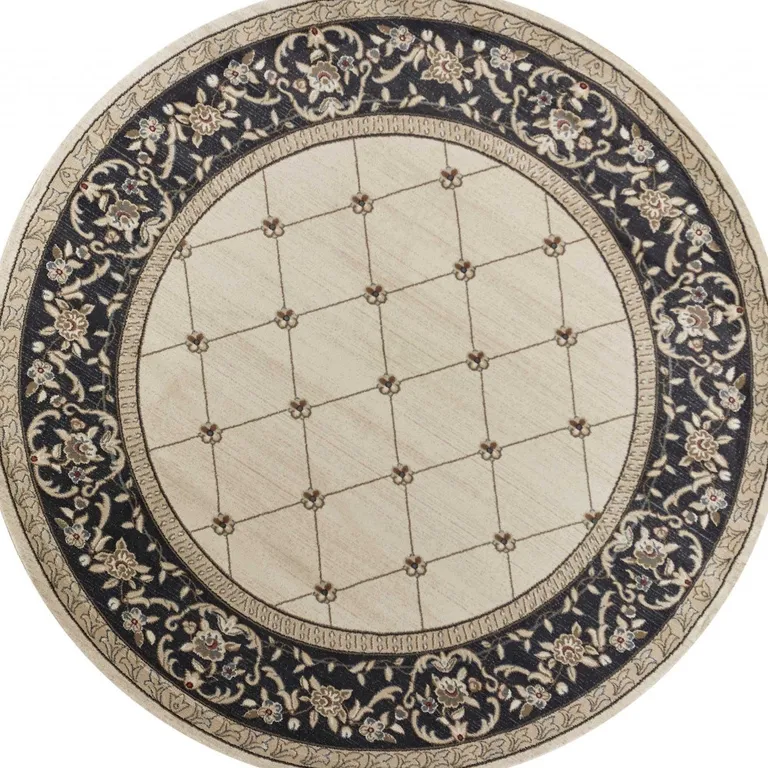 Ivory Grey Floral Round Indoor Area Rug Photo 4