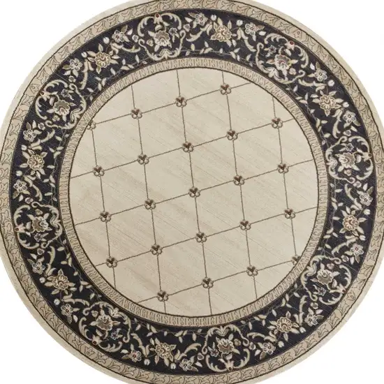 Ivory Grey Floral Round Indoor Area Rug Photo 4