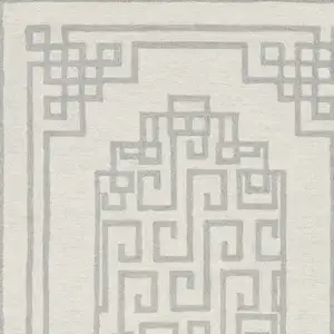 Photo of Ivory Grey Geometric Bordered Wool Area Rug