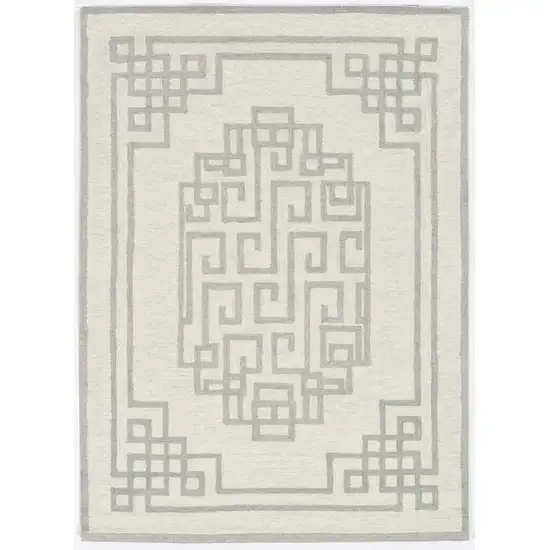 Ivory Grey Geometric Bordered Wool Area Rug Photo 4