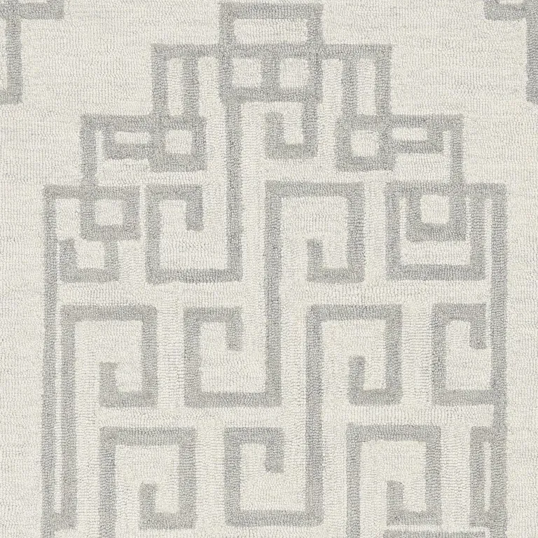 Ivory Grey Geometric Bordered Wool Area Rug Photo 3