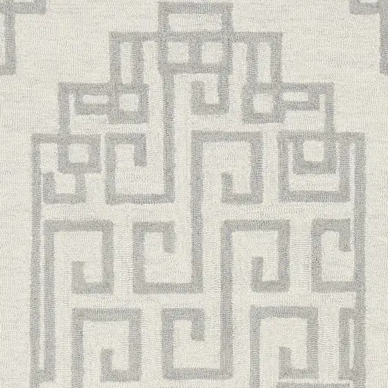 Ivory Grey Geometric Bordered Wool Area Rug Photo 3