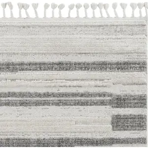 Photo of Ivory Grey Gradient Area Rug with Fringe