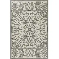 Photo of Ivory Grey Hand Hooked UV Treated Greek Key Medallion Indoor Outdoor Accent Rug
