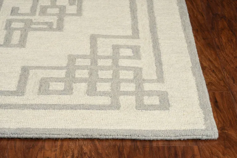 Ivory Grey Hand Tufted Bordered Greek Key Indoor Area Rug Photo 5