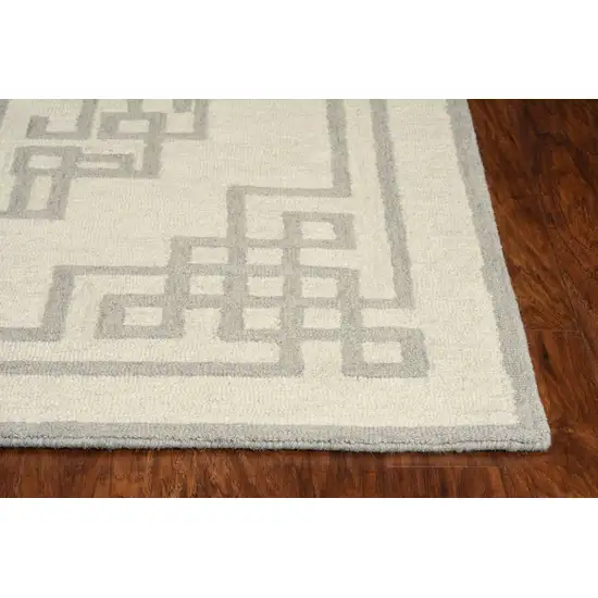 Ivory Grey Hand Tufted Bordered Greek Key Indoor Area Rug Photo 5