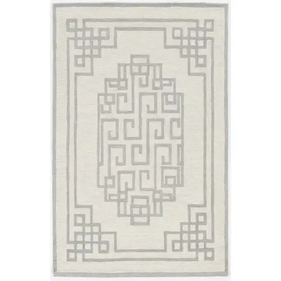 Ivory Grey Hand Tufted Bordered Greek Key Indoor Area Rug Photo 1