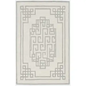 Photo of Ivory Grey Hand Tufted Bordered Greek Key Indoor Area Rug