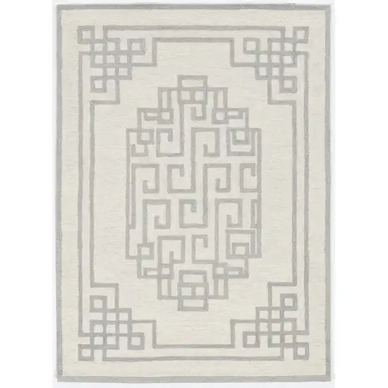 Ivory Grey Hand Tufted Bordered Greek Key Indoor Area Rug Photo 2