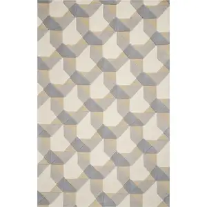 Photo of Ivory Grey Hand Tufted Geometric Chain Pattern Indoor Area Rug