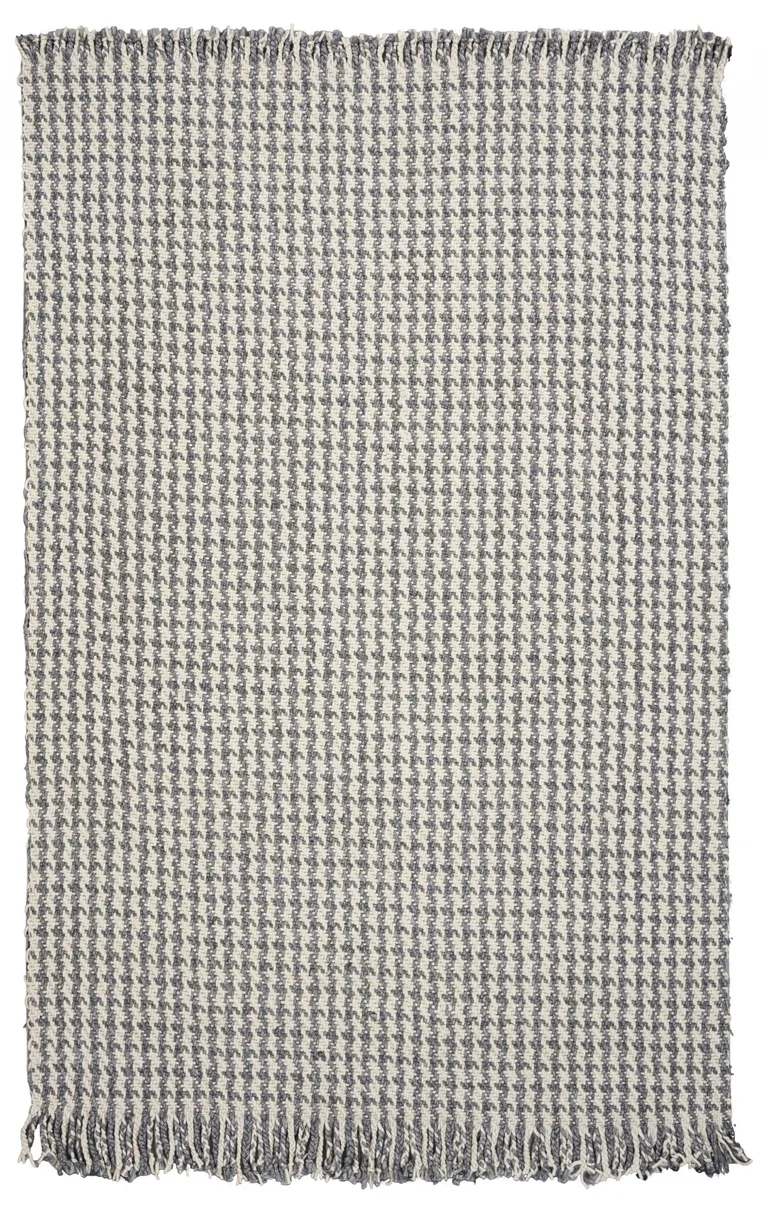 Ivory Grey Hand Woven Houndstooth With Braided Fringe Indoor Area Rug Photo 1