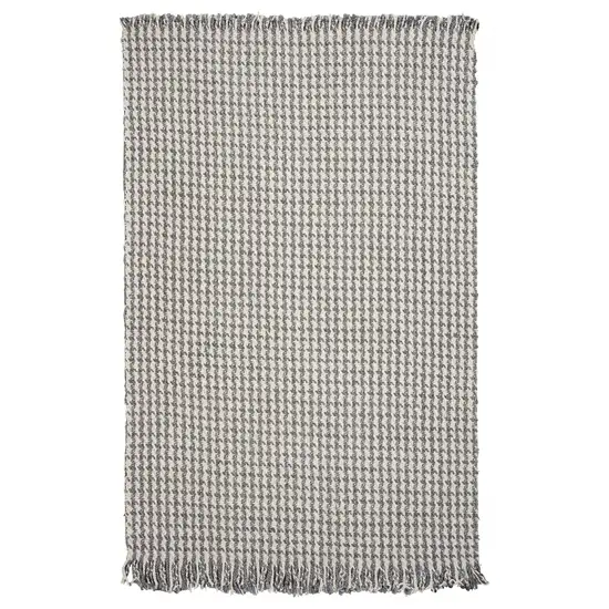 Ivory Grey Hand Woven Houndstooth With Braided Fringe Indoor Area Rug Photo 1