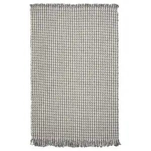 Photo of Ivory Grey Hand Woven Houndstooth With Braided Fringe Indoor Area Rug