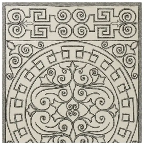 Ivory Grey Hand Woven UV Treated Greek Key Medallion Indoor Outdoor Area Rug Photo 4