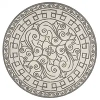 Photo of Ivory Grey Hand Woven UV Treated Greek Key Medallion Round Indoor Outdoor Area Rug