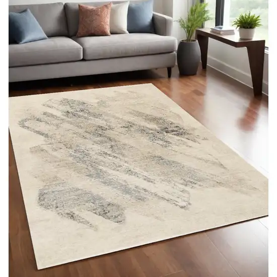 Ivory Grey Machine Woven Abstract Brushstrokes Indoor Area Rug Photo 1