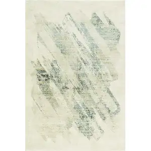 Photo of Ivory Grey Machine Woven Abstract Brushstrokes Indoor Area Rug