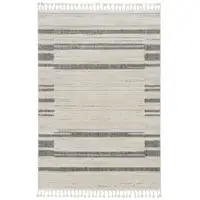 Photo of Ivory Grey Machine Woven Abstract Lines With Fringe Indoor Runner Rug