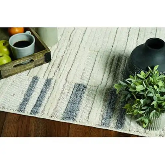 Ivory Grey Machine Woven Abstract Lines With Fringe Indoor Runner Rug Photo 3