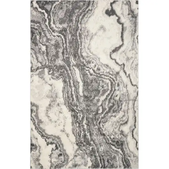 Ivory Grey Machine Woven Abstract Marble Indoor Area Rug Photo 1