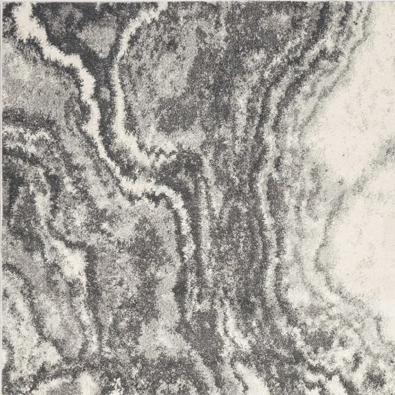 Ivory Grey Machine Woven Abstract Marble Indoor Area Rug Photo 2