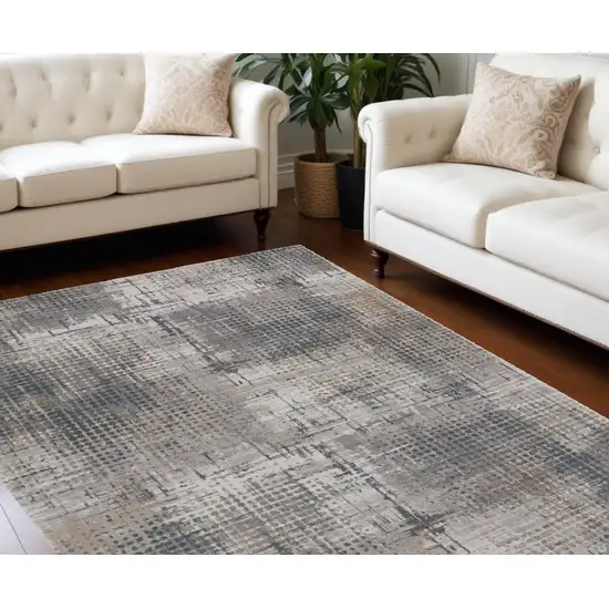 7' X 10' Ivory Grey Machine Woven Abstract Scratch Indoor Area Rug Photo 1