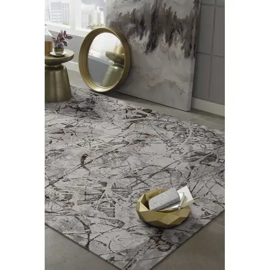 Ivory Grey Machine Woven Abstract Vermicular Indoor Area Rug Photo 3