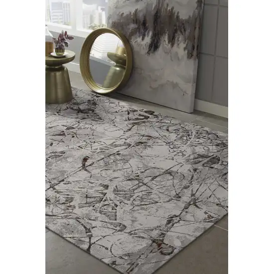 Ivory Grey Machine Woven Abstract Vermicular Indoor Area Rug Photo 2