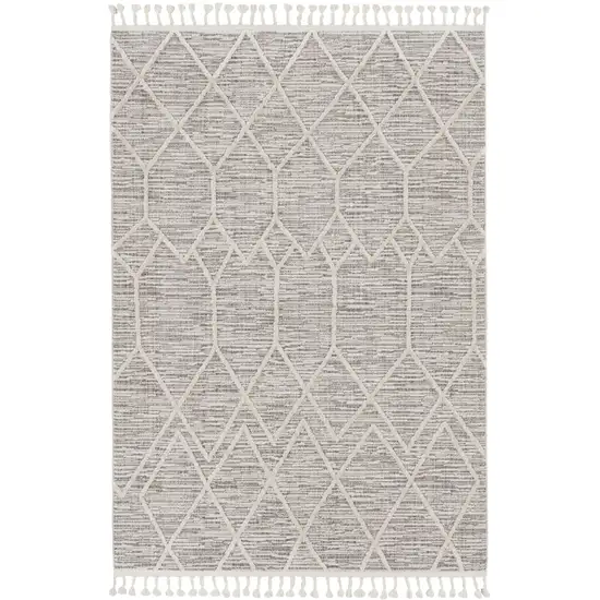 Ivory Grey Machine Woven Abstract With Fringe Indoor Area Rug Photo 2