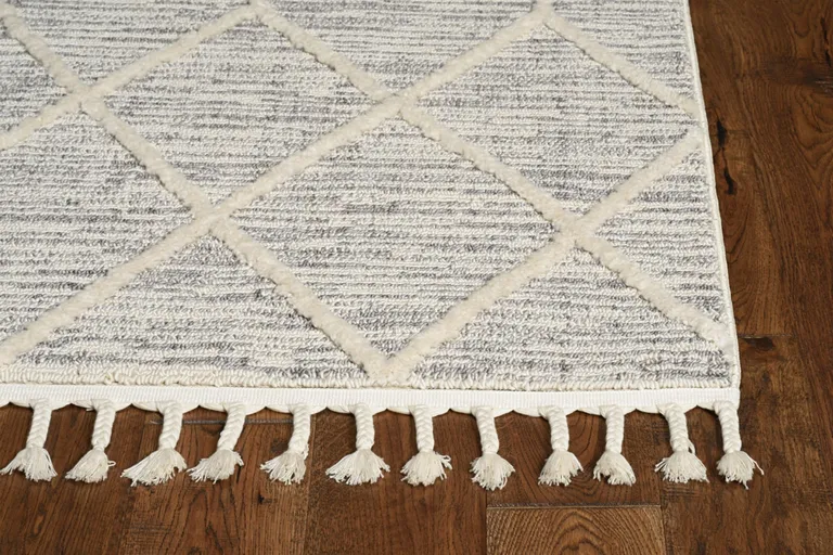 Ivory Grey Machine Woven Abstract With Fringe Indoor Area Rug Photo 3