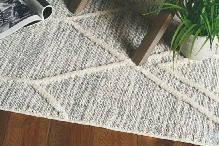 Ivory Grey Machine Woven Abstract With Fringe Indoor Area Rug Photo 4