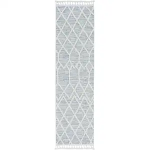 Photo of Ivory Grey Machine Woven Abstract With Fringe Indoor Runner Rug