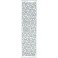 Photo of Ivory Grey Machine Woven Abstract With Fringe Indoor Runner Rug