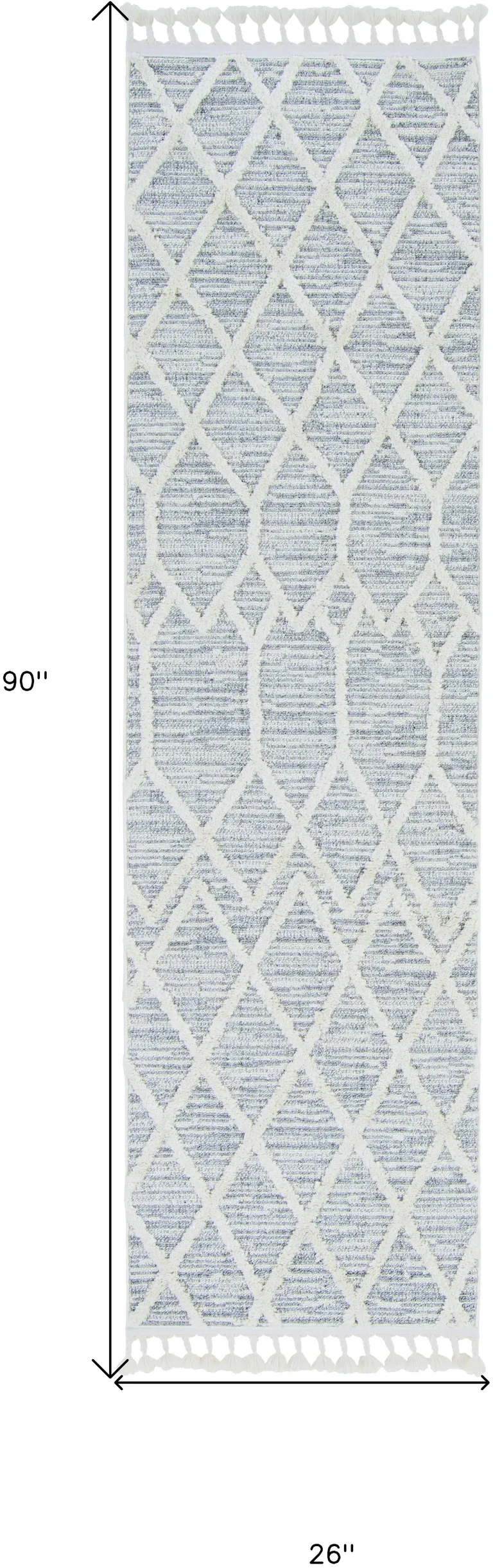 Ivory Grey Machine Woven Abstract With Fringe Indoor Runner Rug Photo 4