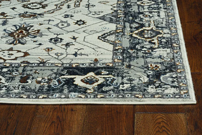 Ivory Grey Machine Woven Floral Traditional Indoor Runner Rug Photo 3