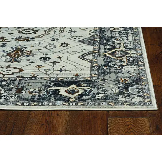 Ivory Grey Machine Woven Floral Traditional Indoor Runner Rug Photo 3