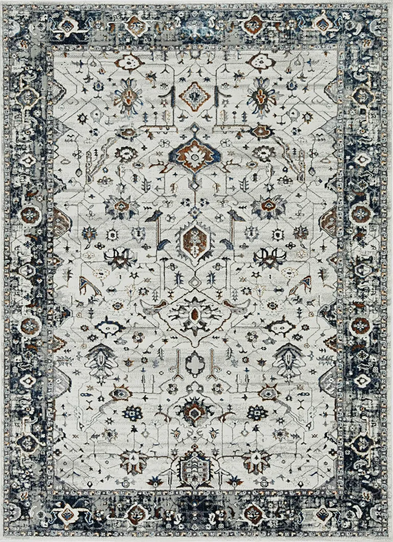 Ivory Grey Machine Woven Floral Traditional Indoor Runner Rug Photo 1