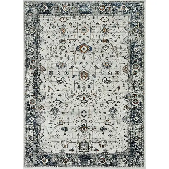 Ivory Grey Machine Woven Floral Traditional Indoor Runner Rug Photo 1